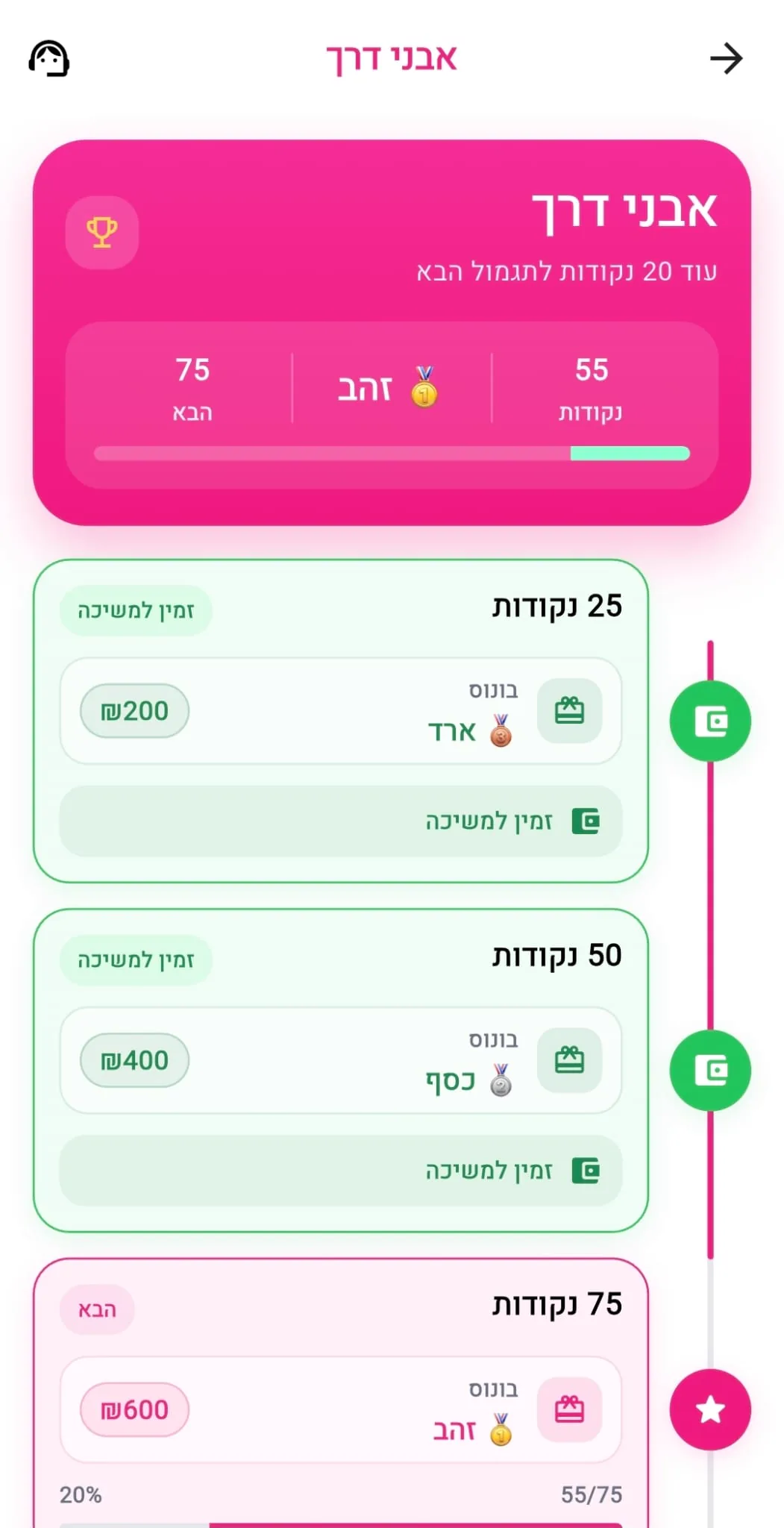 מסך בונוס אבני דרך